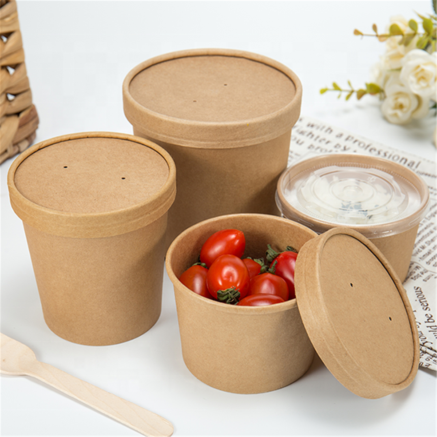 Disposable Kraft Soup Bowl Paper Round Food Container Soup Container