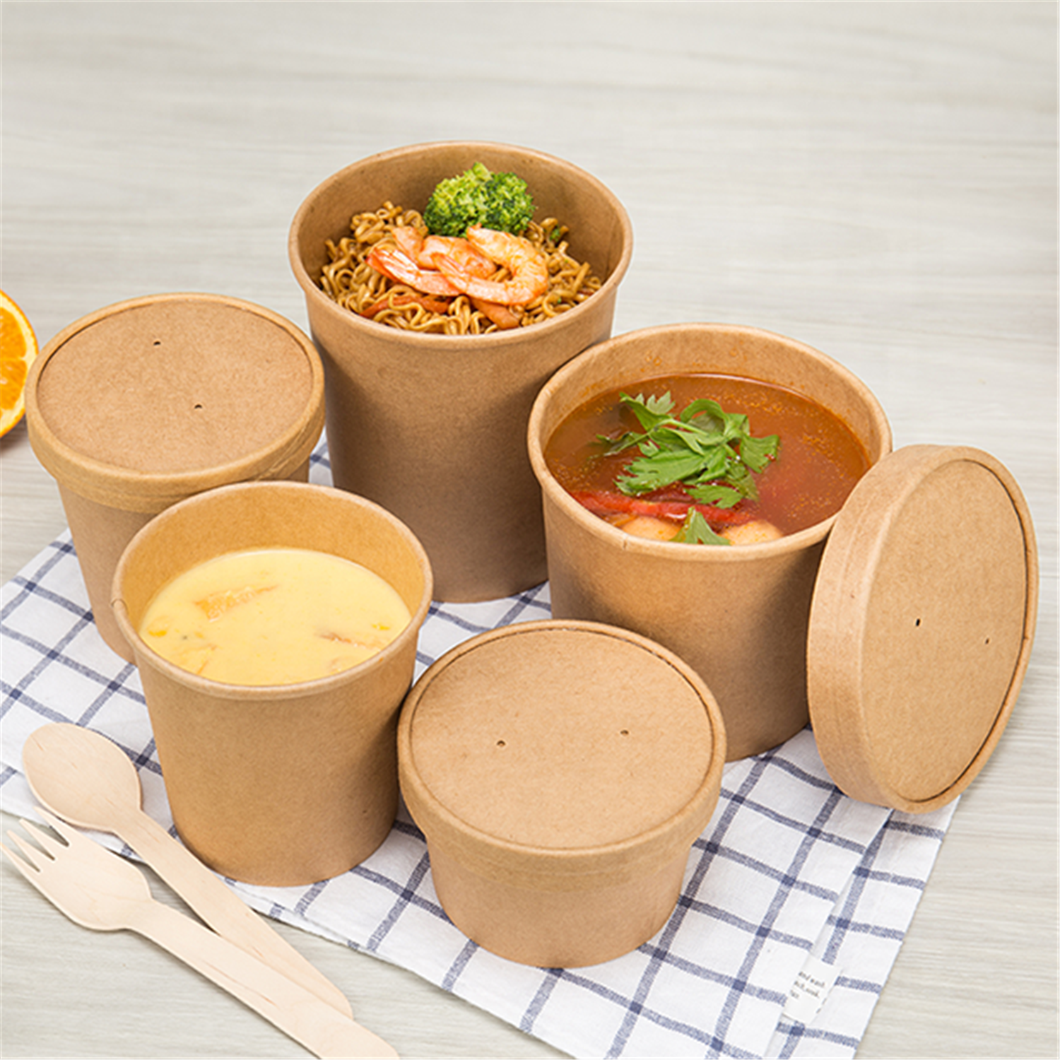 Disposable Kraft Soup Bowl Paper Round Food Container Soup Container