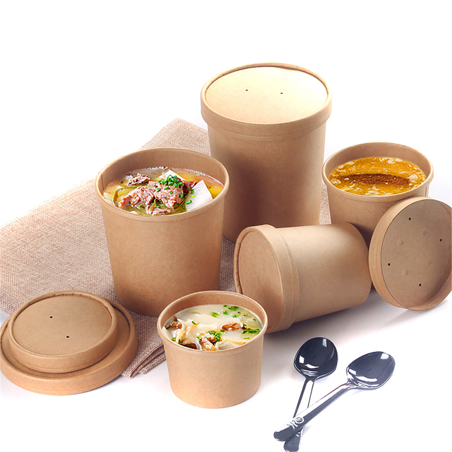 Disposable Kraft Soup Bowl Paper Round Food Container Soup Container