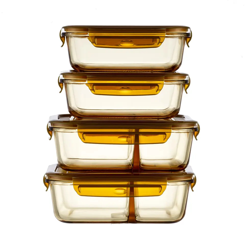 Amber High Borosilicate Glass Food Storage Container with Lid