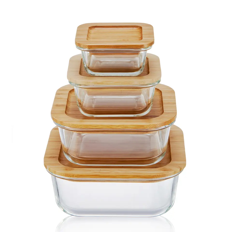 High Borosilicate Glass Storage Food Containe with Bamboo Lid