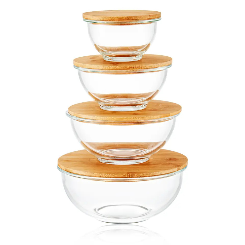 Round Glass Food Container with Bamboo Lid