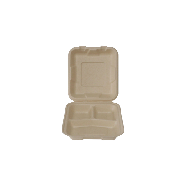 Wholesale Biodegradable Tableware Sugarcane Bagasse Clamshell Paper Pulp Packaging Lunch Box